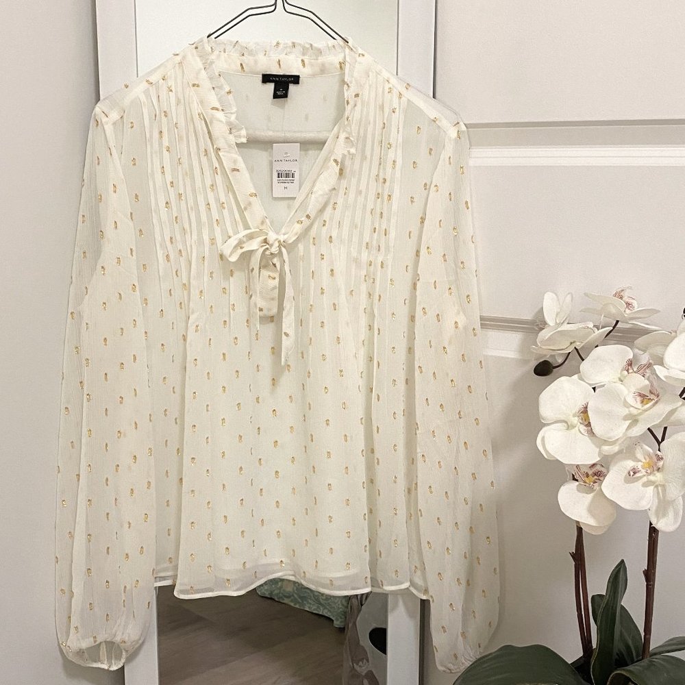 White Gold Flecked Tie-front Blouse